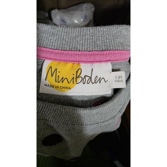 Mini Boden Girls Gray Long-Sleeve Dress Colorful Polka Dot Embroidery Size 7-8 - Picture 7 of 7